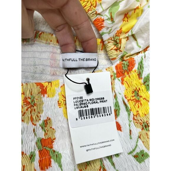 Faithfull the brand dress women’s size 4 Loucetta white yellow orange floral new - Picture 13 of 14